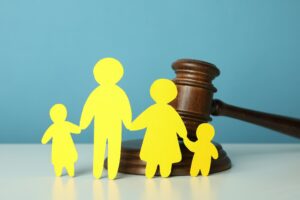 Family law concept on white table against blue background